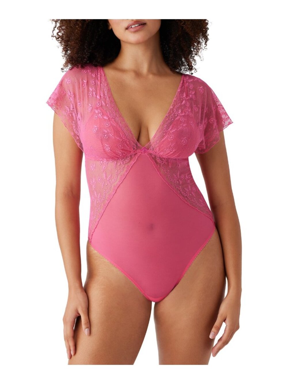 NWT WACOAL Lifted in Luxury Lace & Mesh Bodysuit Hot Pink Size S